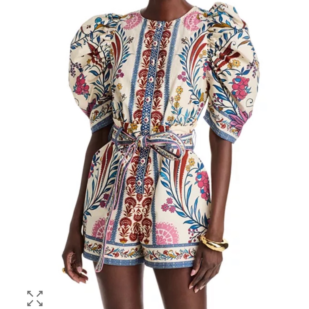 Farm rio Romantic Lightness Romper Floral Puff Sleeve Romper Medium